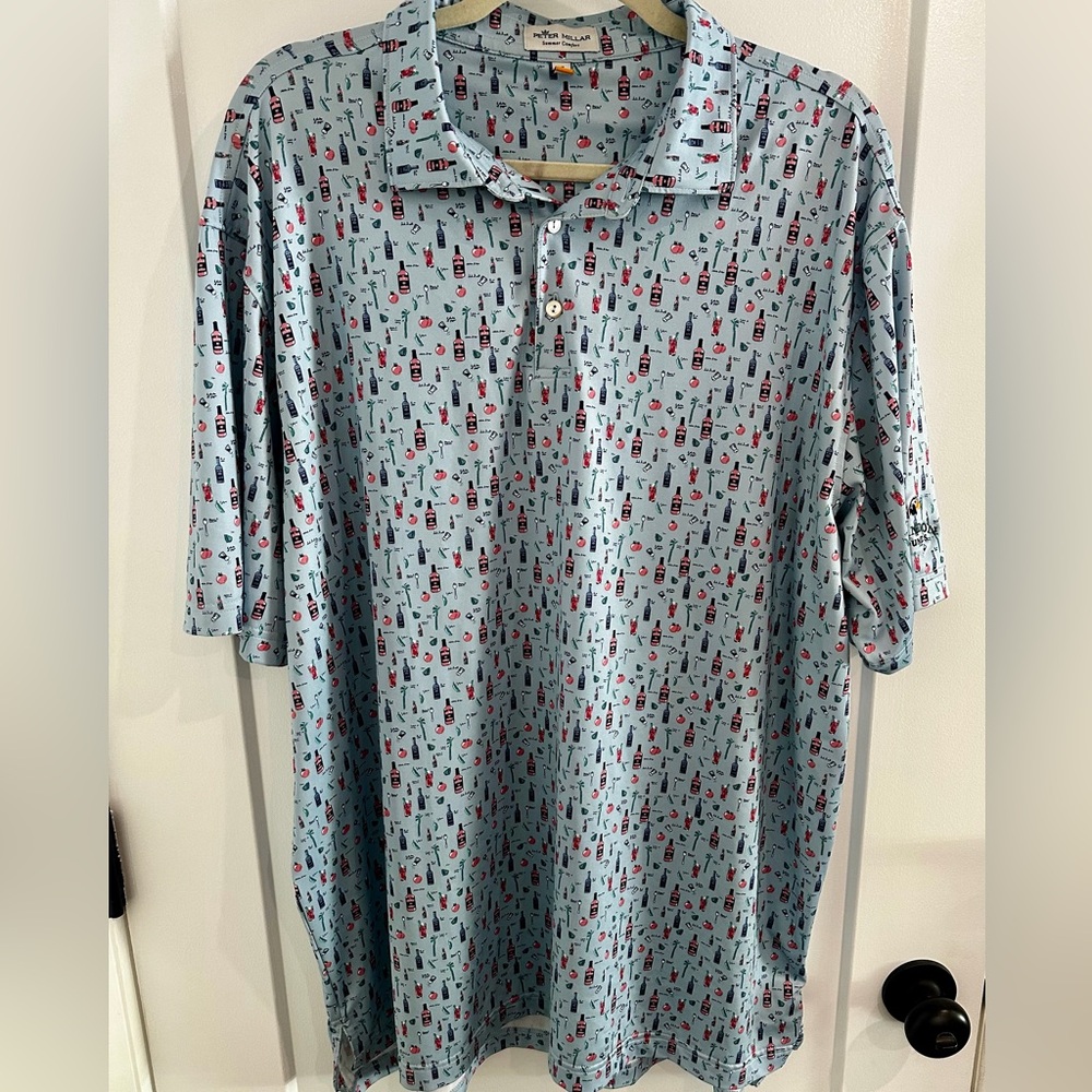 Peter Millar Light Blue Polo with Bloody Mary Pattern